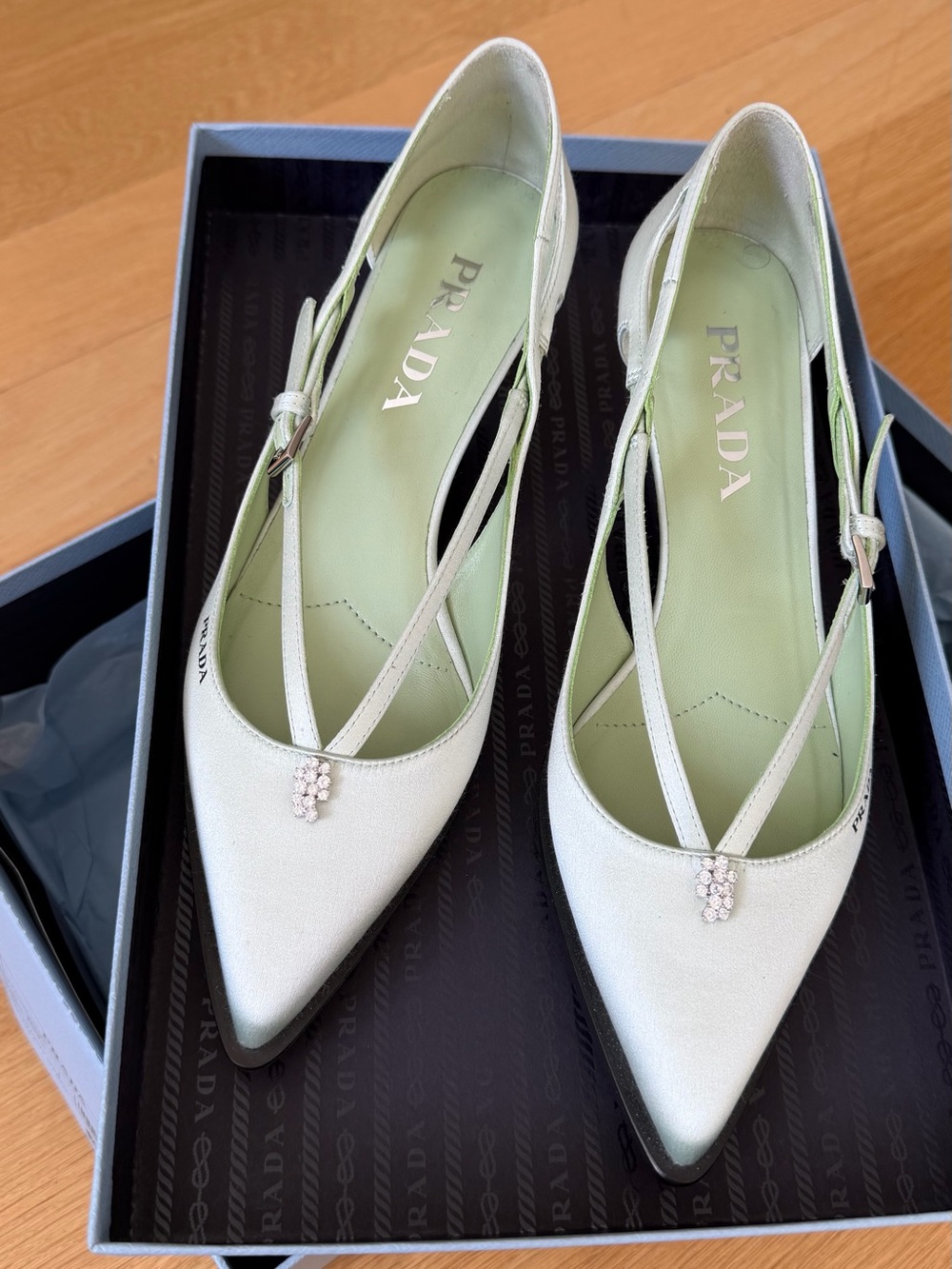 Prada Satin Pointed Slingback Pumps - Picture 2 of 5